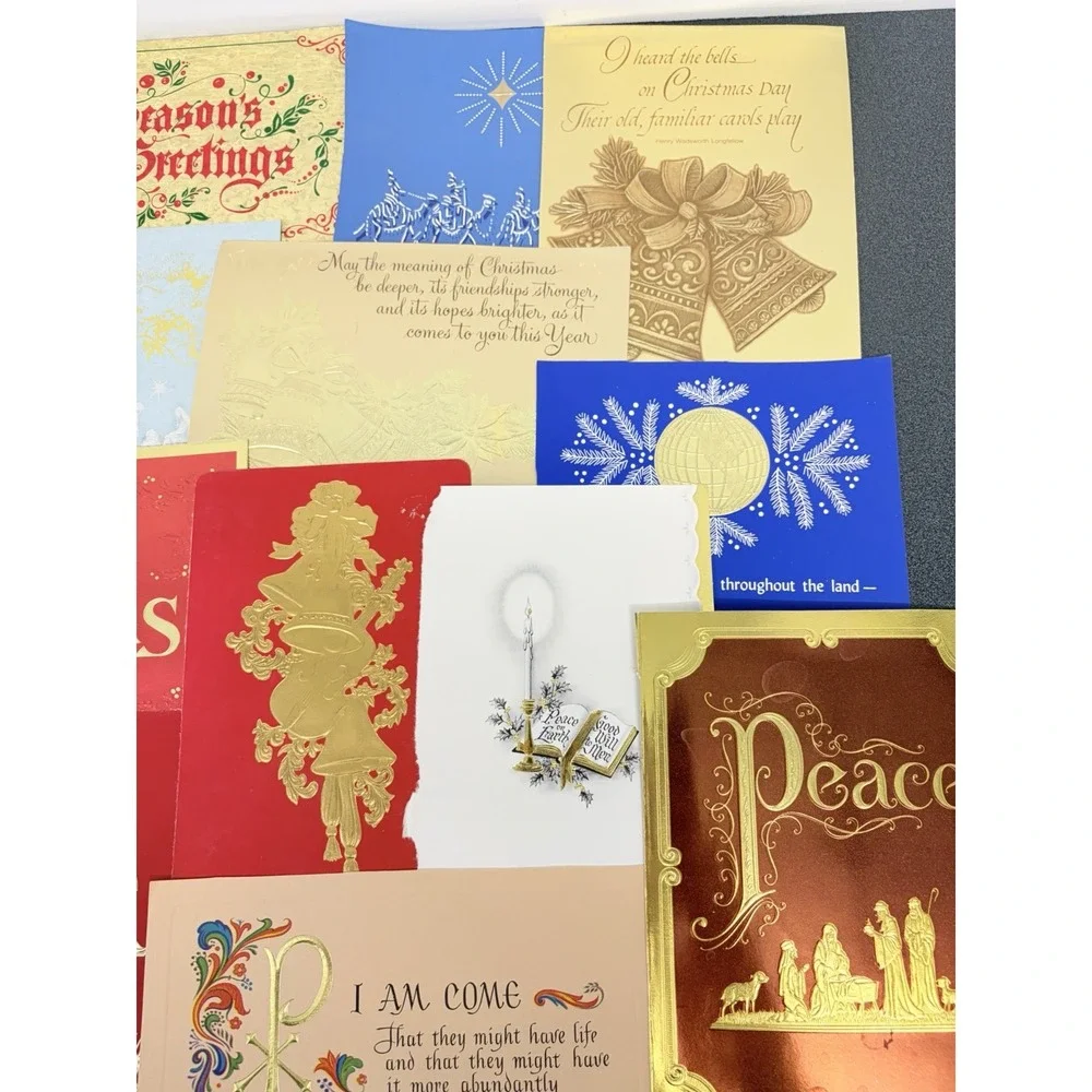 Vintage Christmas Cards Fronts Metallic Gold Decoupage Scrapbooking Crafts 40+